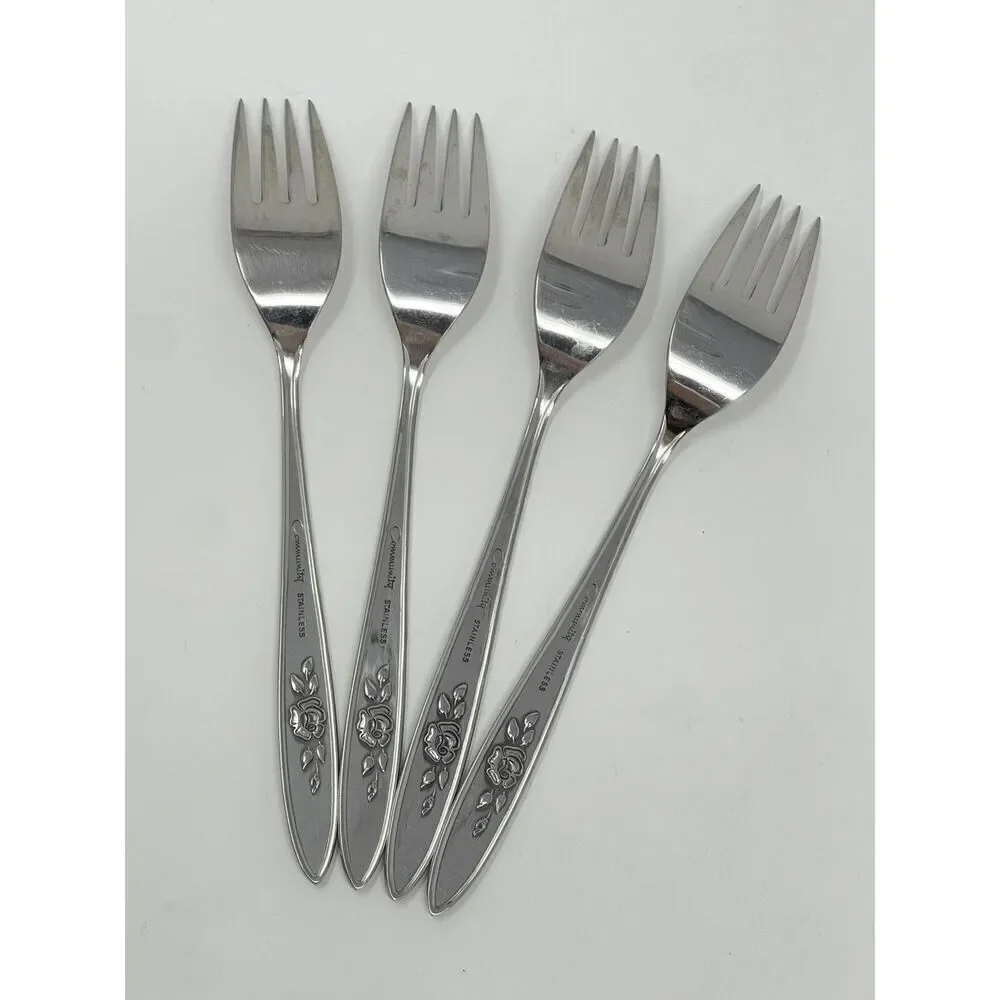 Vintage Oneida Community ROSE SHADOW Stainless Dinner Forks 7 3/8